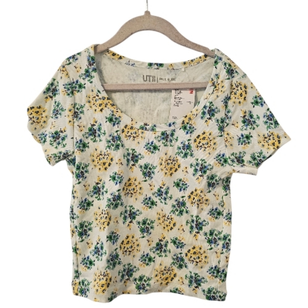 Multi-Coloured Uniqlo Women's Paul & Joe Short Sleeve Floral Cropped T-Shirt